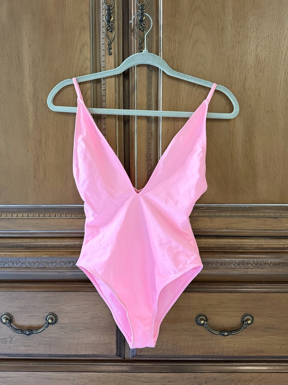Forever 21 Pink One-Piece Swimsuit - Deep V-Neck Cross back